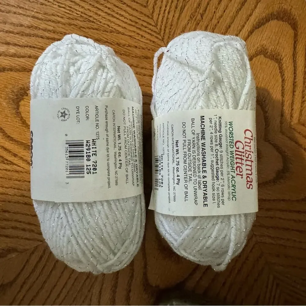 Caron Christmas Glitter Yarn Lot White Silver Sparkle Worsted 3 Skeins